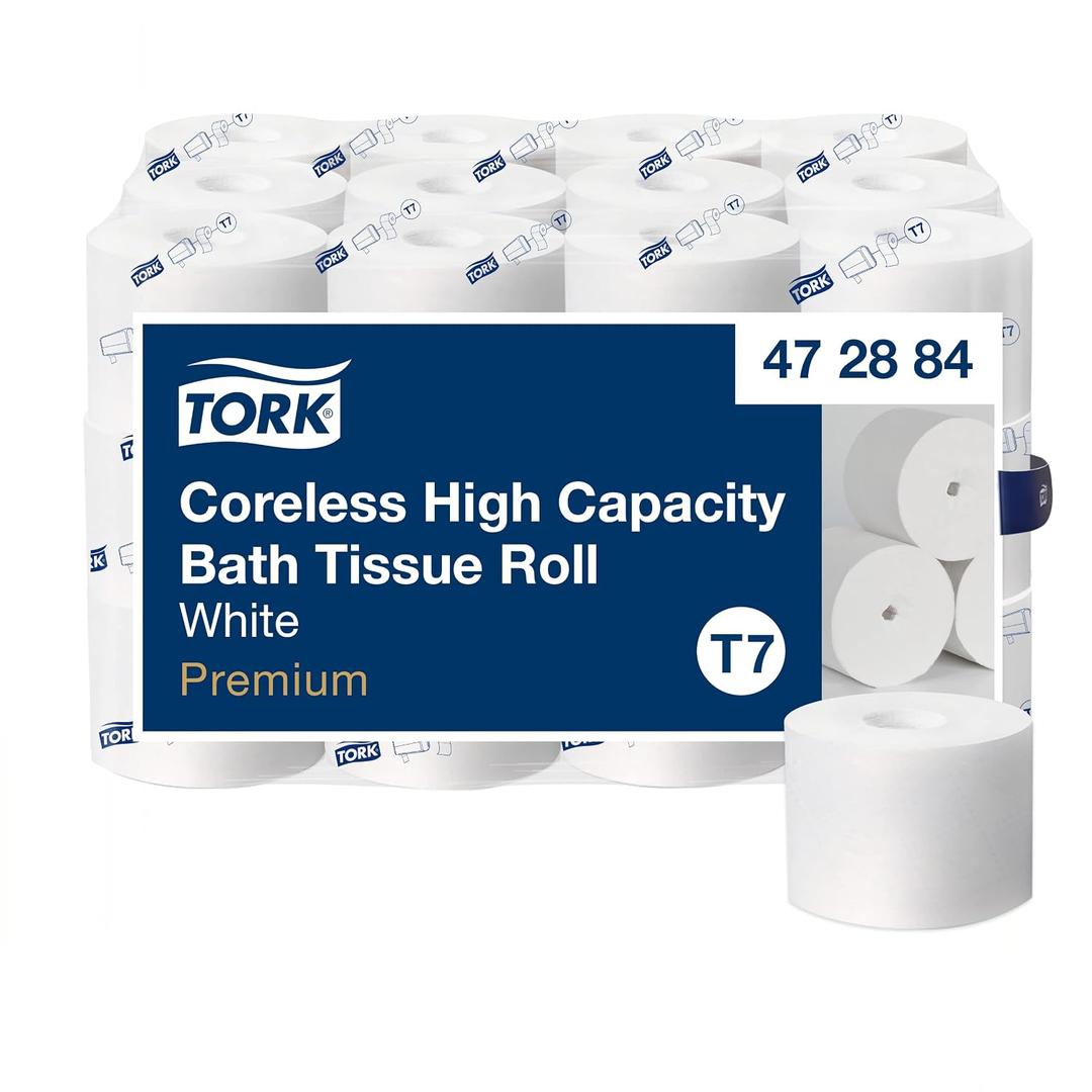 Tork Coreless High-Capacity Toilet Paper Roll White T7, Premium, 2-ply, 36 x 750 sheets, 472884
