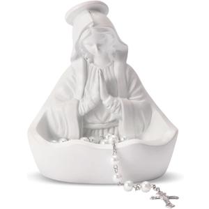 Virgin Mary Statue, Catholic Gifts for Women, Virgin Mary Keepsake Rosary Holder, 5.5" Blessed Mother Statues, Catholic Decor (White)