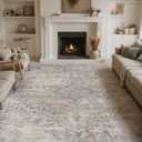 DEXI Area Rugs for Living Room, 8x12 Washable Low Pile Vintage Rug for Bedroom, Non Slip Large Indoor Floral Carpet for Dining Office Nursery, Beige