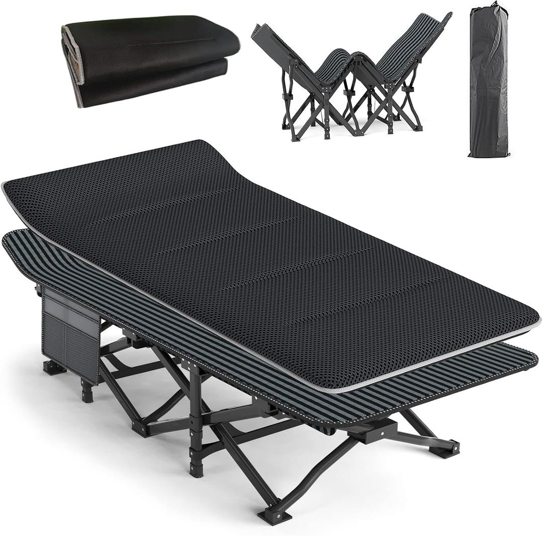 ATORPOK Camping Cot for Adults with Cushion Comfortable, Tent Folding Cot for Sleeping, Lightweight Folding Bed with Carry Bag Supports 450 lbs, Large Size