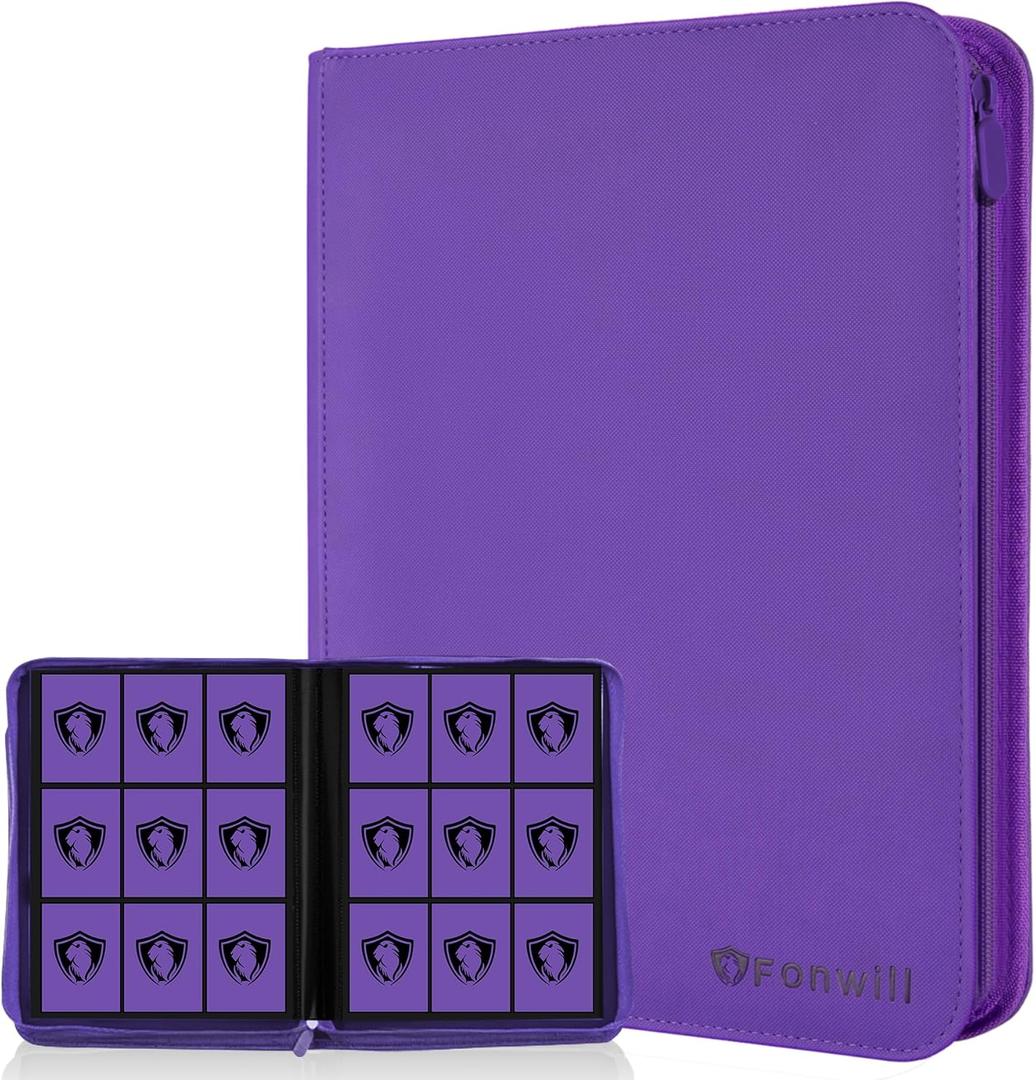 9 Pocket Card Binder,360 Pockets Trading Card Holder Book, Premium PU Cover Zip Folder Binder,Side Loading Carrying Case Binder Album for TCG,MTG,Sports Cards,Game Cards (Purple)