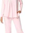 NACHILA Pajamas for Women Long Sleeve Sleepwear Comfy Pants Pajama Set Pleated Pjs with Pocket,Viscose Made from Bamboo, L