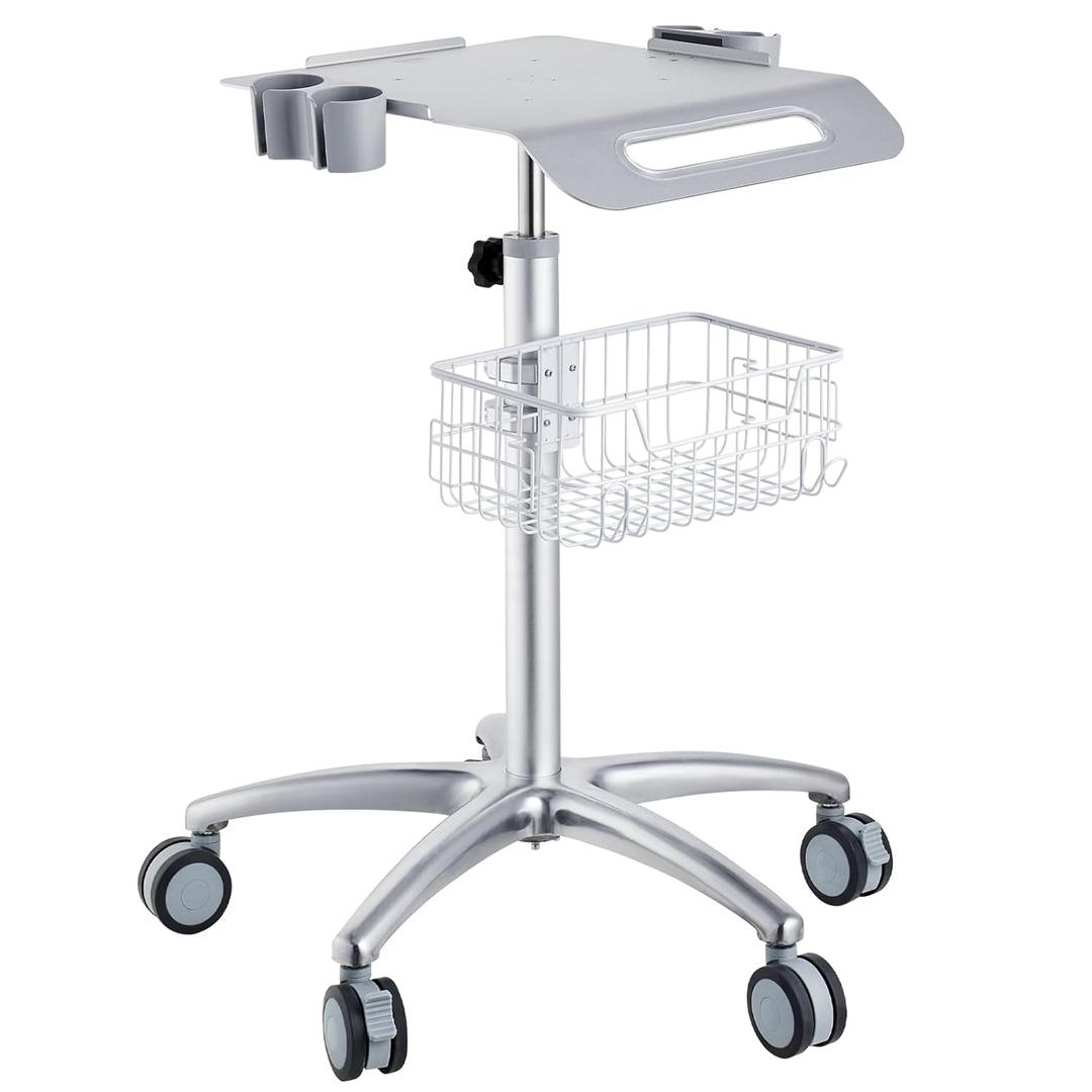 VEVOR Medical Mobile Trolley With Wheels 29.5"-41.3" Height Adjustable Stainless Steel Dental Cart Rolling Desktop Lab With 16.5" 15.7" Large Tabletop