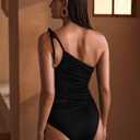 Women’s One Shoulder Ruched One Piece Swimsuit Tummy Control Bathing Suit Swim Suit for Women 2026 (Black, M)