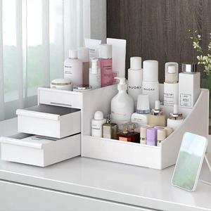 Large Makeup Capacity Cosmetic Storage Box Skin Care Organizer Jewelry,Makeup, Brushes, Lipsticks, Nail Polish Container,Desktop Dresser Sundries Storage Box (White)