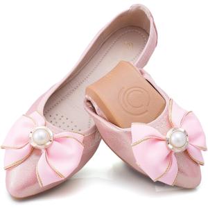 Womens Foldable Ballet Flats Bling Rhinestone Pointed Toe Comfort Slip On Walk Work Loafers Bridal Dress Shoes (7.5, 2-pink)