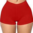 BORIFLORS Women's Sexy Workout Gym Biker Elastic Waist Booty Shorts (Red)