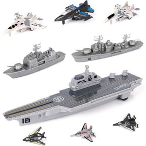 Aircraft Carrier Military Naval Ship with Pull Back Army Fighter Jet Toy Small Scale Model Plane Submarine Kids' Play Vehicle Set for Boy Girl Children