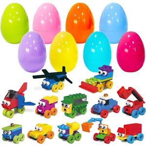 PARSUP 12 Pack Easter Plastic Eggs with Car Building Blocks for Easter Theme Party Favors, Supplies for Easter Egg Hunt, Basket Stuffers/Fillers, Classroom Prize Supplies Toddler Boys Girls