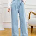 Haloumoning Girls Wide Leg Baggy Jeans Kids Fashion Pleated Elastic High Waist Denim Pants with Pockets 5-14 Years