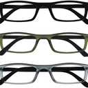 OPULIZE TED Reading Glasses for Women Men, Lightweight Narrow Rectangular Matt Frame with Spring Hinges, Black Khaki Green Grey +3.00 (Pack of 3)