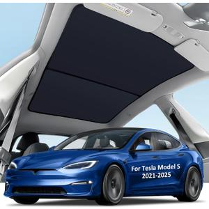 Bestview Roof Sunshade for Tesla Model S 2021-2025, Heat Insulation Foldable Glass Sunroof Cover Upgraded Double-Layer Design Insulation UV & Heat Protection, No Gaps, No-Sagging 2PCS, Black
