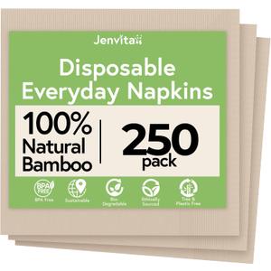 Jenvita Everyday 100% Bamboo Compostable Napkins Disposable 250-Pack | Table Napkins Disposable for Lunch, Dinner,Events & Entertaining | 2-Ply FSC Certified | Compostable Paper Towels | 6.5 x 6.5Inch