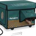 Outdoor Heated Cat House in Winter,Extremely Insulated & Weatherproof,Feral Cat Shelter with Waterproof Eaves & Escape Door for Outside Stray Barn Cat(Dark Green,16.9" x12.8"x13.4")