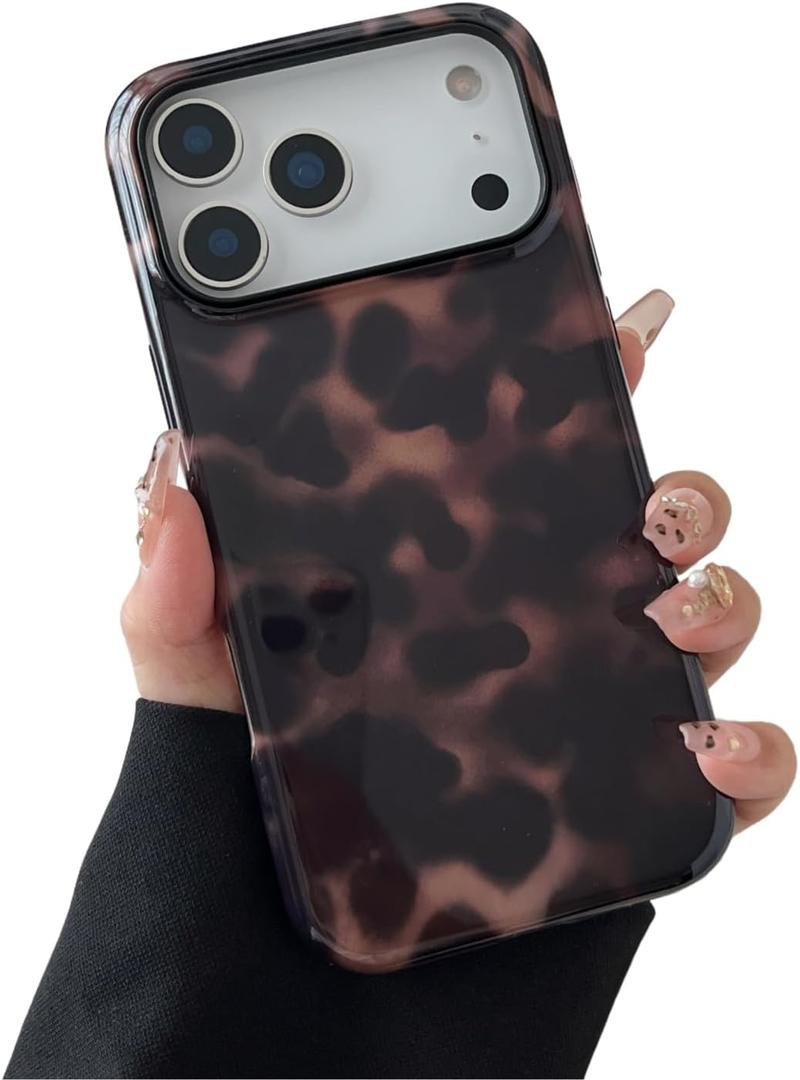 Compatible with iPhone 17 Pro Max Case Tortoise Shell Phone Case for Women Girl Shockproof TPU and Hard PC Protective Cover - Amber Brown Leopard