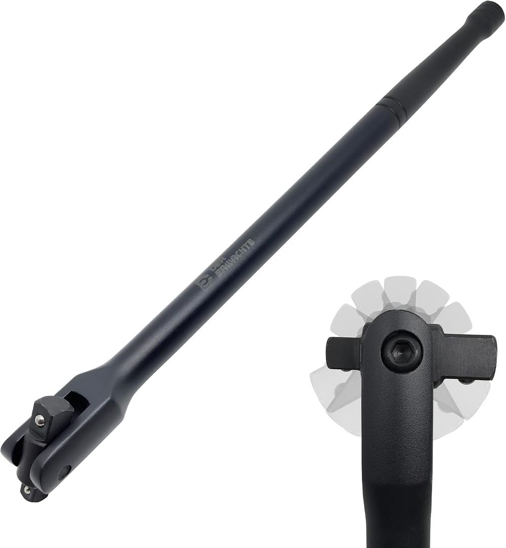 Der Erwachte 16-inch Dual Drive Breaker Bar, 3/8" & 1/2" Drive, Heavy Duty Breaker Bars with 360 Rotatable Head, Spring-loaded Detent Ball, Premium Chrome Vanadium Steel with Black Powder Coating