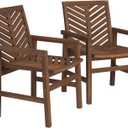 Walker Edison 2 Piece Outdoor Patio Chevron Wood Chair Set All Weather Backyard Conversation Garden Poolside Balcony, Set of 2, Dark Brown