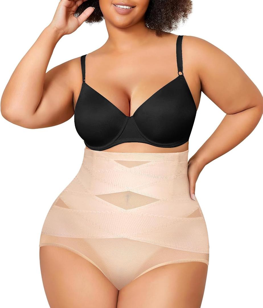 Nebility Plus Size Shapewear for Women Tummy Control Butt Lifting Panties Hi- Waist Trainer Body Shaper Short Belly Underwear (4X, Beige Plus Size) at Amazon Womens Clothing store (Beige, XXL)