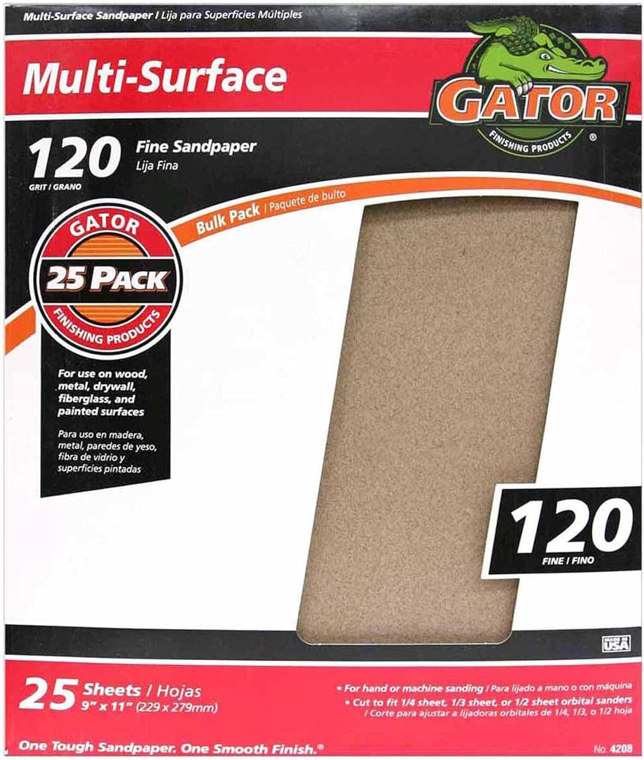 Gator 9" x 11" Multi-Surface Sanding Sheets, 120 Grit, 25 Pack