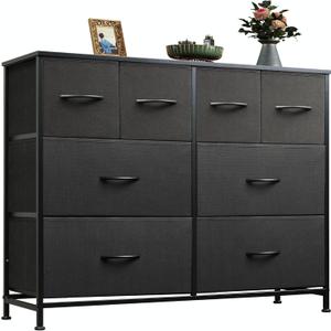 WLIVE Dresser for Bedroom with 8 Drawers, Wide Fabric Dresser for Storage and Organization, Bedroom Dressers, Chest of Drawers for Living Room, Closet, Hallway, Black