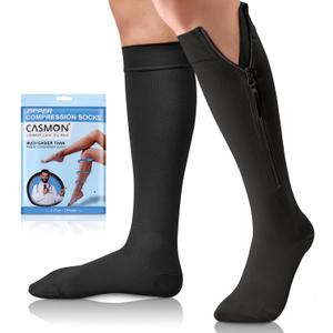 CASMON Zipper Compression Socks for Women & Men, 20-30 mmHg Closed Toe Knee High Support Sock, Medical Zip up Socks for Edema, Varicose Veins, Post-surgery, Swelling, Nurses, Pregnancy (1 Pair)