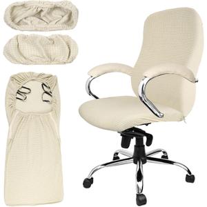 Tatuo 3 Pcs Computer Office Chair Cover Universal Rotating Chair Slipcovers Protector Removable Washable Office Armrest Covers with Zipper for High Back Seat Backrest (L,Waffle,Faint Yellow)