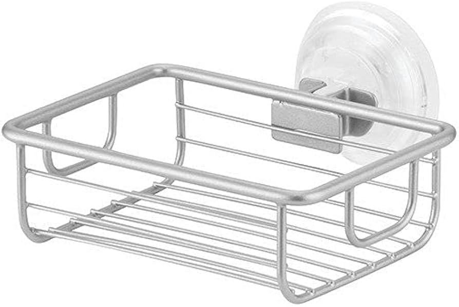 InterDesign Metro Rustproof Aluminum Turn-N-Lock Suction, Bathroom Shower Caddy Basket for Shampoo, Conditioner, Soap - Silver