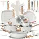 EWFEN 25 Pcs Pots and Pans Set, Nonstick Ceramic Cookware Sets, Healthy Non-Toxic, Large Capacity, Induction Compatible, Cooking Set with Frying Pans & Saucepans, PFAS/PTFE/PFOA Free, Cream White, 25-Piece