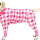 Pink Dog Recovery Suit - Female/Male Onesie, Lightweight, Prevents Shedding & Licking, Medium/Large Dogs
