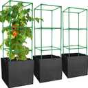 3 Packs 47 x 16 x 16 Inch Garden Tomato Cages with 17.7 Gallon Grow Bags- Square Plant Support Trellis Assembled with Planter Bags- Garden Cucumber Vegetables Frames for Vertical Climbing Plants