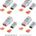 32 PCS Deutsch DTP Connector Kit 2 Pin Automotive Waterproof Connectors 4 sets with Size 12 Stamped Contacts Gauge 14-12 AWG Wire Size,25A