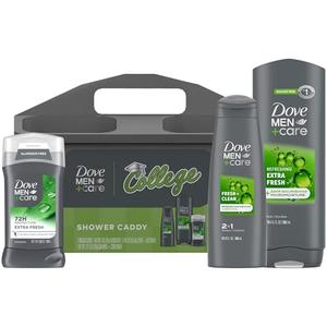 Dove Men+Care Shower Caddy College Gift Set – Extra Fresh Body + Face Wash, Deodorant for Men + Fresh & Clean 2-in-1 Shampoo & Conditioner (3 Piece Set)