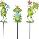 3 Pack Metal Garden Stakes, 14.2" Frog Garden Stakes for Spring Decor, Metal Yard Art for Outdoor & Outside Lawn Patio Pathway Decoration