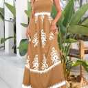 PRETTYGARDEN Summer Dress for Women 2026 Floral Sundress Spaghetti Strap Flowy Beach Vacation Boho Maxi Dresses (Beige, M)