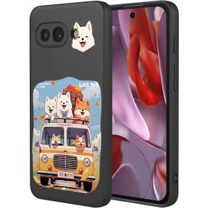 for Google Pixel 9A Case - Liquid Silicone Cartoon Dog Pattern TPU Smooth Gel Protective Case with Camera Protection, Shockproof Shell, and Microfiber Lining, Black