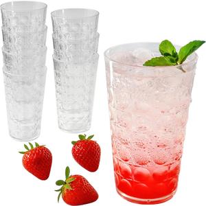 Kate Aspen Clear Plastic Drinking Glasses Set of 8, 19 oz, Hobnail Bubble Acrylic Glasses Drinkware, Plastic Tumblers Cups Dishwasher Safe, BPA-Free Acrylic Cups Reusable for Cocktails and Kitchens