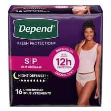 Depend Night Defense Adult Diapers, Incontinence & Postpartum Bladder Leak Underwear for Women, Disposable, Overnight, Small, Blush, 16 Count