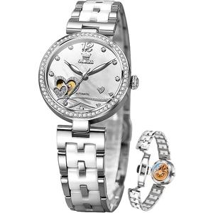 OLEVS Womens Watches Automatic Luxury Dress Ladies Watch Ceramic Strap Rose Gold Self Winding Female Wrist Watch (all silver)