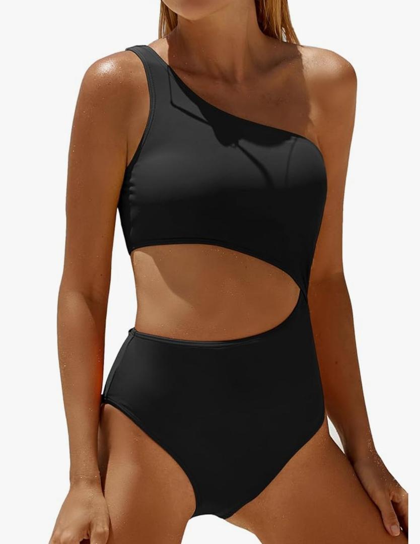 Women's One Piece Swimsuit- One Shoulder Bathing Suit Cutout Tummy Control Swimwear L