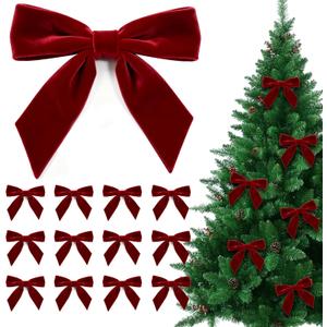 12 Pcs Christmas Velvet Bows 6 x 6 Inch Xmas Velvet Ribbon Bows Vintage Christmas Twist Tie Bows for Christmas Home Garland Wreath Gift Wrapping Decorations (Burgundy, Width of 1.57")