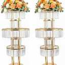 2PCS Wedding Flower Stand Centerpieces/Sparkling Genuine Crystal Pendants - 5-Tier Heavy-Duty Chandelier Base for Banquet Aisle/T-Stage/Table/Flower Arrangement Decoration, Not Acrylic (Golden)