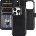 Bocasal Detachable Wallet Case for iPhone 15 Pro RFID Blocking Card Slots Holder Premium PU Leather Magnetic Kickstand Shockproof Wrist Strap Removable Flip Protective Cover 5G 6.1 inch (Black)