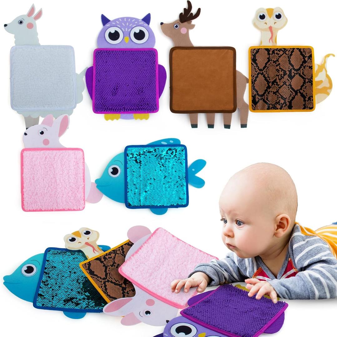 Sensory Mats for Children, Babies, Toddlers, Elders With ASD/SPD - 6 Set Different Textures Tiles & Vivid Animals Expressions Mini Mats - Tactile Toys for Autistic and Sensory Issues