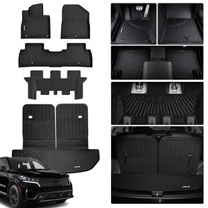 LJWAITO All-Weather TPE Floor Mats for 2016-2020 Kia Sorento, 3 Row Custom Fit Floor Liners，Cargo Liner with Seat Back Protection, Heavy Duty Non-Slip, Trunk Mat Set