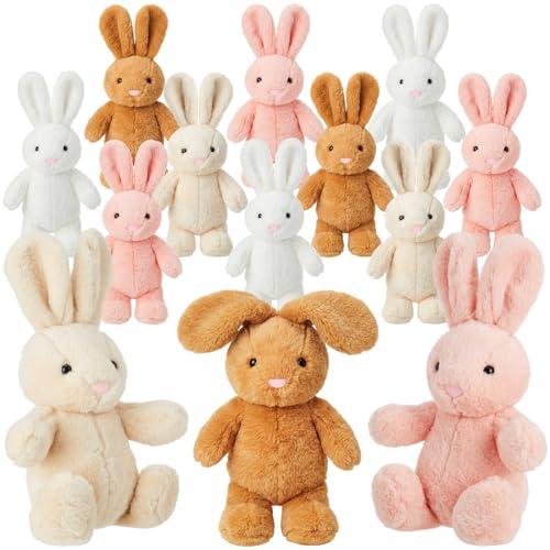WILLBOND 12 Pack 12'' Easter Bunny Stuffed Animal Bulk Rabbit Plush Toys Soft Stuffed Bunny for Room Decorations Birthday Gifts Easter Party Favors (White,Beige,Dark Brown,Pink)