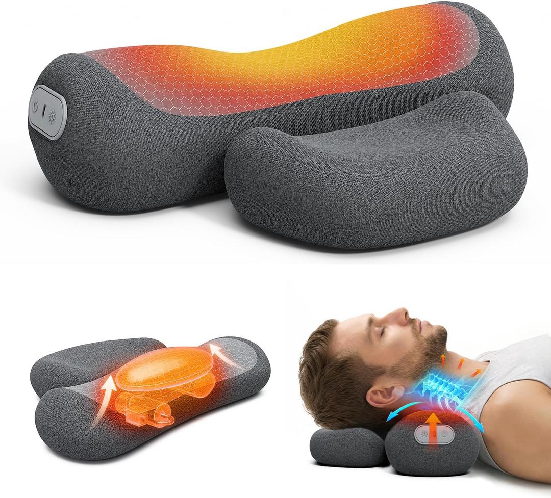 Yunari 3-in-1 Rechargeable Neck Massager Pillow with Heating & Traction, 2026 Latest Patented Ergonomic Cervical Pillow for Deep Tissue Neck Pain Relief, Shoulder & Neck Hump Corrector for Women, Men