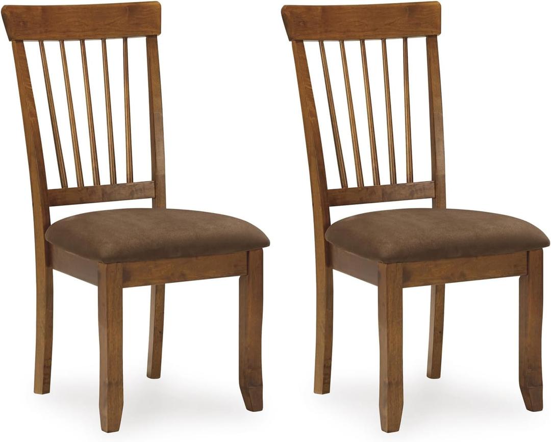 Signature Design by Ashley Berringer Dining Chairs Set of 2, Classic Wood Spindle-Back Design, Cushioned Microfiber Seat, Rustic Finish for Kitchen & Dining Room Chair, Walnut, 2 Count