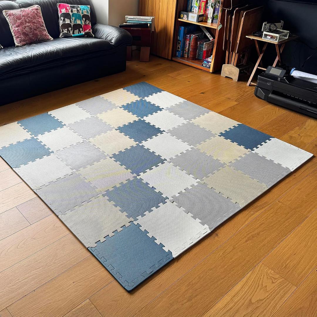 MioTetto Baby Play Mat, Soft Foam Floor Tiles for Kids. Adjustable Interlocking Foam Tiles, Fits with 74x74 Playpen Baby mat for Crawling & Development, Safe & Non-Toxic Playmat for Babies 6-12 Months, 36 Tiles