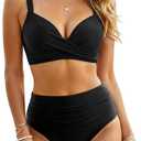 Aqua Eve Women Underwire Bikini Set - High Waisted Two Piece Swimsuit Tummy Control Bathing Suit 2025 Push Up Swimwear (Medium, Black)
