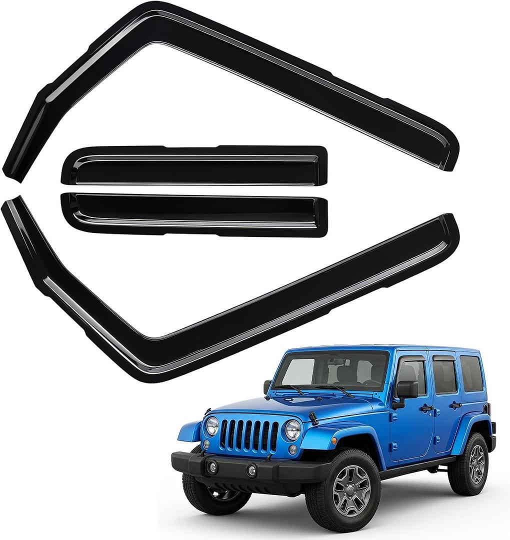 in-Channel Rain Guards Fit for Jeep Wrangler JK 2007-2018, 4 PCS